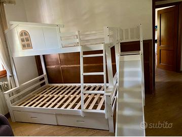 Letto a castello con scivolo e 2 cassetti