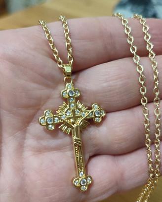 Collana trap hip hop nuova crocifisso 