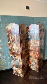 Paravento decorativo a 4 ante in legno con collage