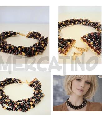 GIRO COLLO DE LIGUORO PERLE MARRONE/NERA/ORO