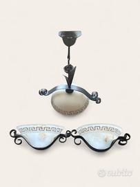 Set Lampadario + 2 Applique Vintage in Ferro 