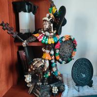 Grande Statua Guerriero Azteco 45cm con Giaguaro