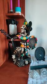 Grande Statua Guerriero Azteco 45cm con Giaguaro