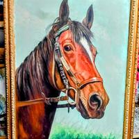 Quadro con cavallo dipinto a olio su tela firmato.