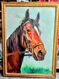 Quadro con cavallo dipinto a olio su tela firmato.