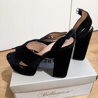 sandali velluto nero tacco 12