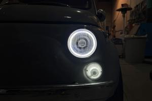 Fari full led con angel eyes per Fiat 500 epoca