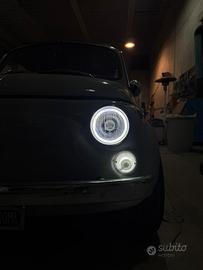 Fari full led con angel eyes per Fiat 500 epoca