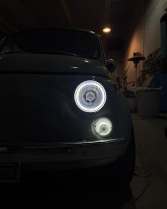 Fari full led con angel eyes per Fiat 500 epoca