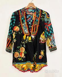 ANTICA SATORIA Maglia blusa nera fantasia