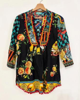 ANTICA SATORIA Maglia blusa nera fantasia