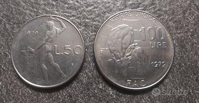 50 Lire Vulcano e 100 Lire Fao 1979 Italia
