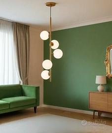 Lampadario Sospensione Oro e Sfere Bianco Opaco