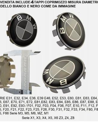 4 TAPPI COPRIMOZZO BMW 68 MM LOGO BORCHIA CERCHI