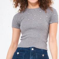 Maglia a mezze maniche con strass Zuiki