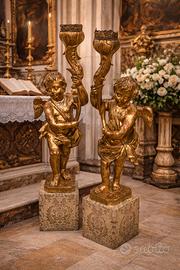 Coppia di Cherubini Candelabro Dorati
