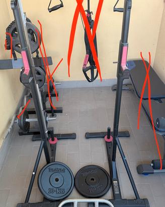 Set Palestra Domyos: Rack + 2 Bilancieri + 20kg