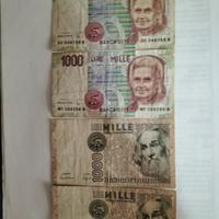 4 banconote cartamoneta lire 1000 M.Polo e Montes.