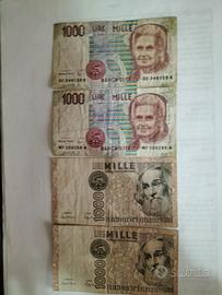 4 banconote cartamoneta lire 1000 M.Polo e Montes.