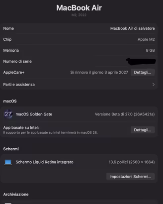 MacBook Air M2 8GB RAM 512GB SSD Con Apple Care
