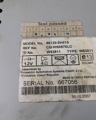 86120-0H010 AUTORADIO CITROEN C1 1.0 B 50KW 5M 3P 