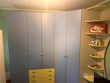 Armadio ad angolo a 5 ante con 4 cassetti