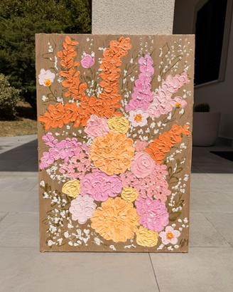 Quadro moderno floreale con rilievo - Pezzo unico