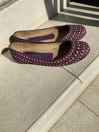 Ballerina viola con intarsi in pelle