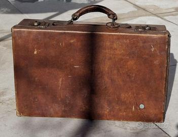 Valigia vintage retrò cuoio vera pelle 40x26x12cm