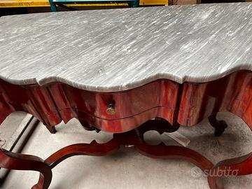 Consolle + comodino d’epoca con piano in marmo