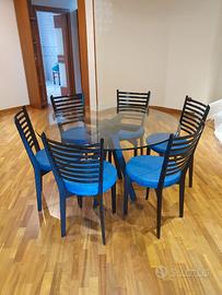 TAVOLO CON PIANO IN CRISTALLO E 6 SEDIE