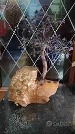 albero in rame antico su base scultura in legno 