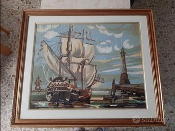 Quadro con ricamo a mezzo punto