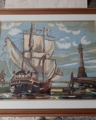 Quadro con ricamo a mezzo punto