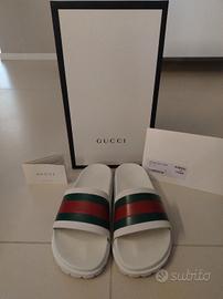 Ciabatte Gucci Web Slide in Gomma Bianche N 40