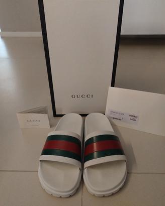 Ciabatte Gucci Web Slide in Gomma Bianche N 40
