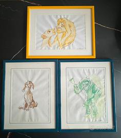 Lotto 3 acquarelli originali Disney