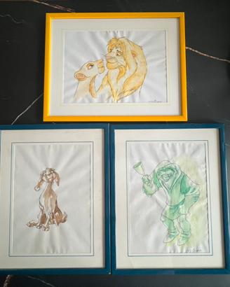 Lotto 3 acquarelli originali Disney