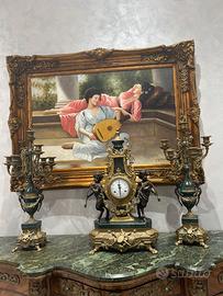 Trittico orologio + 2 candelabri