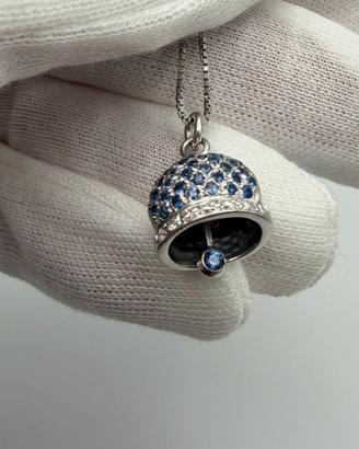 Ciondolo oro bianco 18 kt zaffiri e diamanti