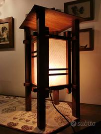 Lampada giapponese mogano kumico e carta Shoji