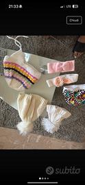 Set cappellini e fasce neonata lana