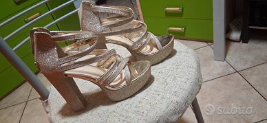 scarpe con zeppa glitterate oro 