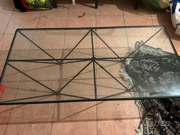Tavolino in vetro e ferro battuto