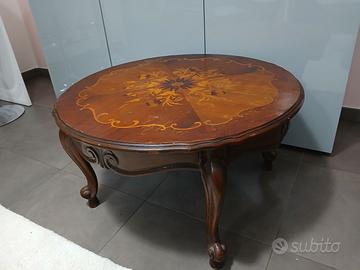 Tavolino da salotto antico intarsiato stile Luigi