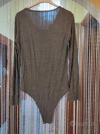 body donna taglia unica grigio manica lunga