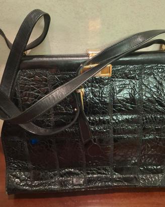 borsa in coccodrillo,nera vera pelle.