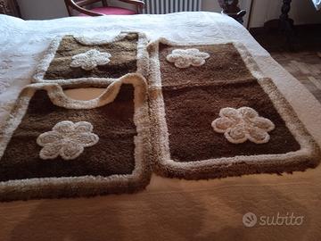 Tappeti bagno tre pezzi ,marrone e avorio