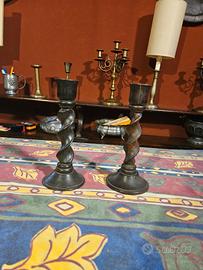 coppia candelabri in legno