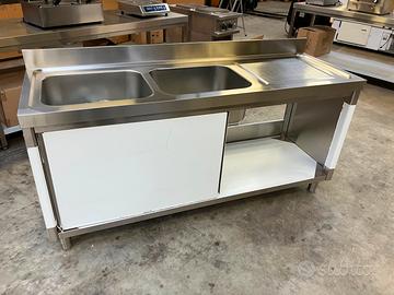 LAVANDINO IN ACCIAIO INOX 2 VASCHE Dim. 180 x 60